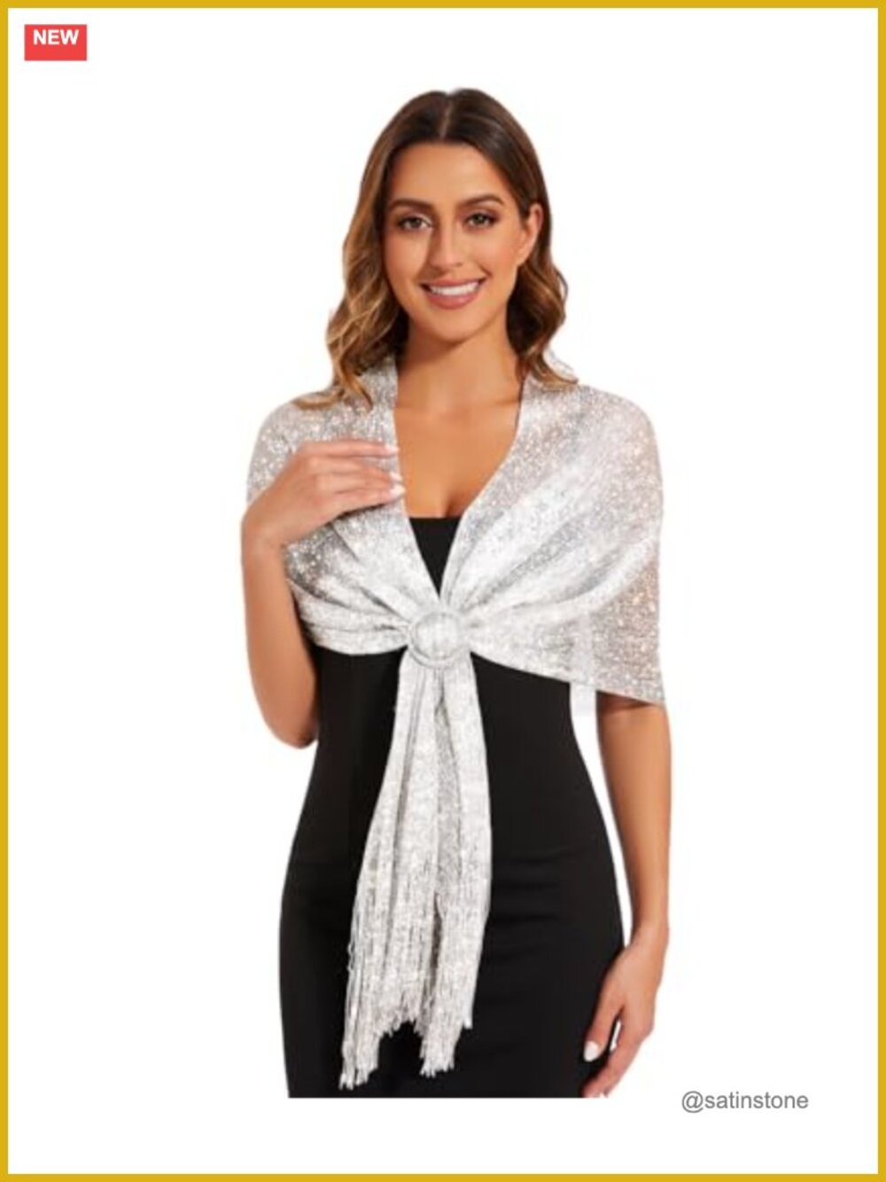 Metallic Sparkling Shawl Wrap with Buckle for Evening Party Wedding